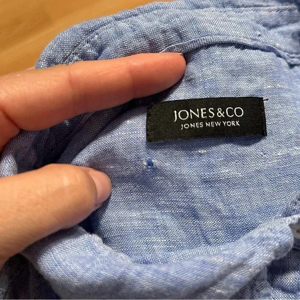 Jones & co 100% linen sleeveless blue casual baggy button down shirt size medium